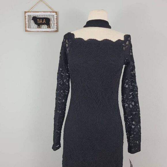 NWT Vtg 90s Jump Black Lace Overlay Mermaid Maxi Dress Sz S/M Romantic Goth USA - Picture 2 of 12